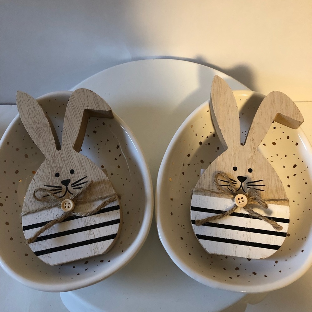Hobby Lobby wood Easter bunnies ceramic egg dishes